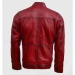 Men's Vintage Waxed Deep Red Leather Biker Jacket Back View
