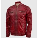 Men's Maroon Vintage Waxed Leather Biker Jacket