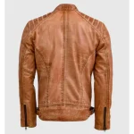 Men's Vintage Waxed Tan Leather Zipper Biker Jacket Back View