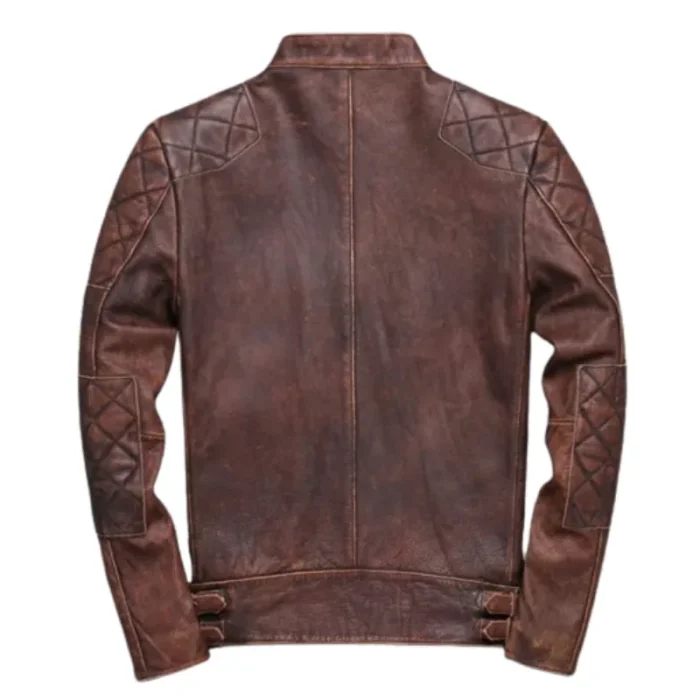 Men'S Weston Red Brown Lambskin Leather Jacket Back
