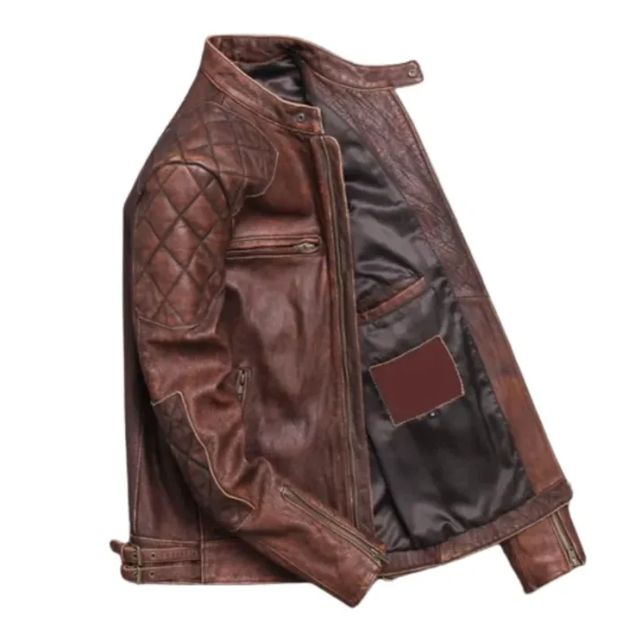 Men'S Weston Red Brown Lambskin Leather Jacket Side