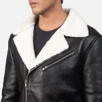 Men's White Shearling Black Leather Jacket View