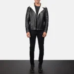 Men's White Shearling Black Leather Jacket Wearing look