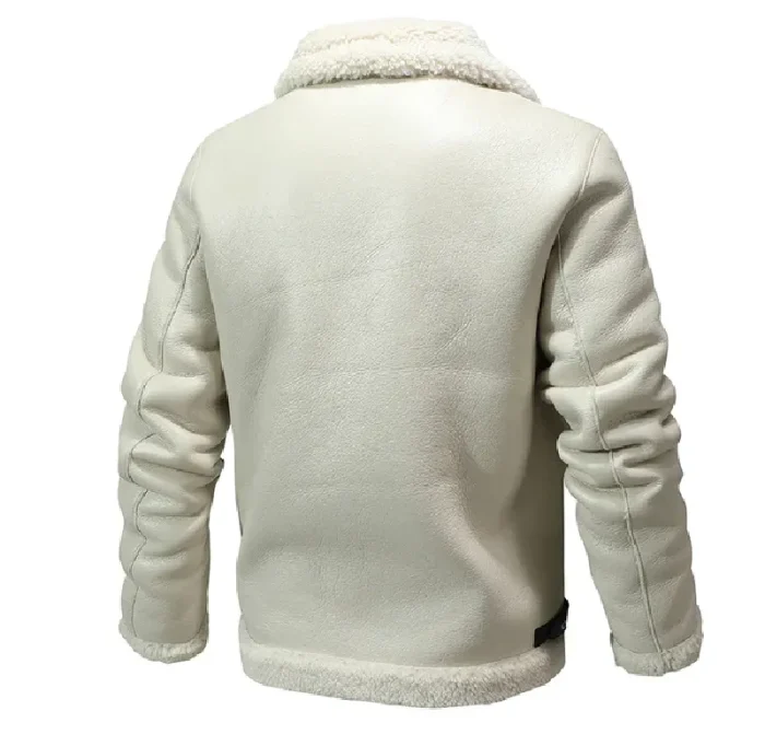 Men’s White Shearling Bomber Leather Jacket Back