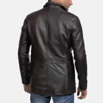 Men's Wine Black Leather Blazer Back