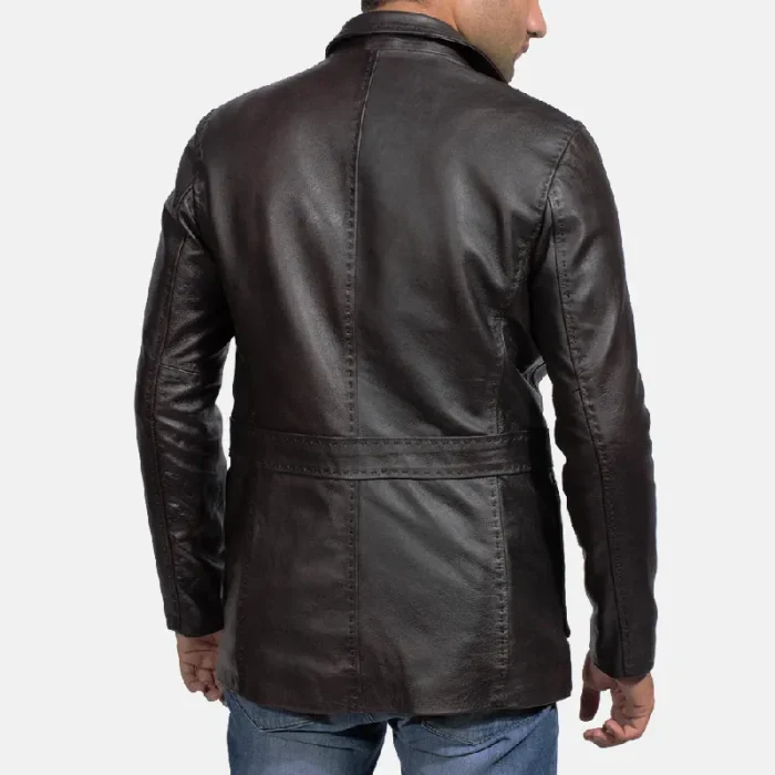 Men'S Wine Black Leather Blazer Back