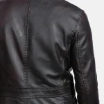 Men's Wine Black Leather Blazer Close View