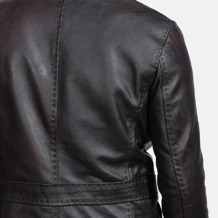 Men'S Wine Black Leather Blazer Close View