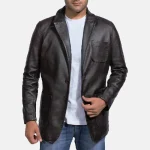Men's Wine Black Leather Blazer front