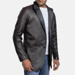 Men's Wine Black Leather Blazer Side