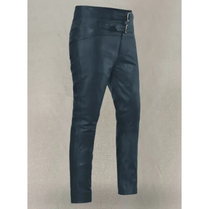 Men'S Winsor Blue Soft Jim Morrison Leather Pants Side View
