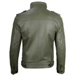 Military Men's Green Lambskin Leather Biker Jacket Back