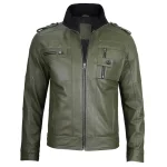 Men's Green Lambskin Leather Military Jacket
