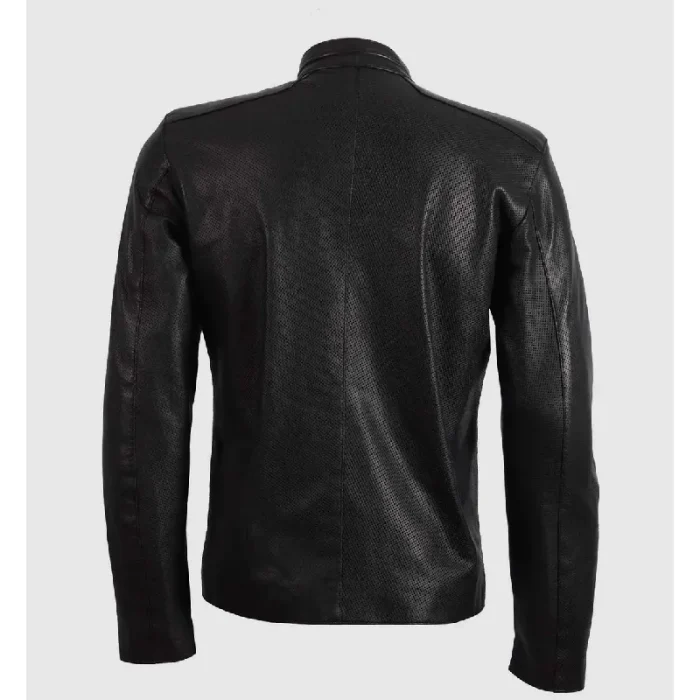 Men'S Black Summer Zip Up Biker Leather Jacket Back