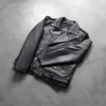 Black Leather Biker Jacket For Men Close