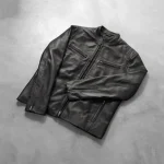 Men's Black Leather Biker Zip-Up Jacket View