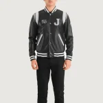 Black New Jersey Varsity Leather Jacket Front