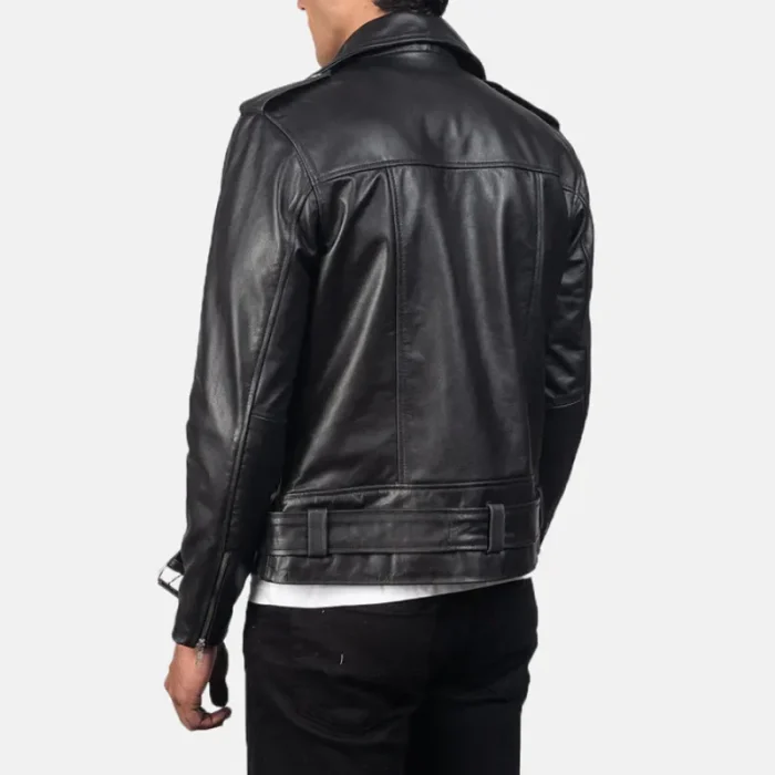 Men'S Allaric Alley Black Leather Biker Bomber Jacket Luxide Back