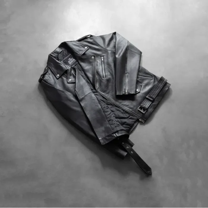 Black Leather Biker Jacket For Men View