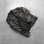 Men's Black Leather Biker Zip-Up Jacket Inner View