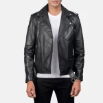 Men's Black Real Leather Biker Jacket With Belt