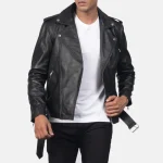 Black Leather Biker Jacket For Men Side