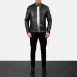 Black Leather Biker Zipper Jacket - LUXIDE View