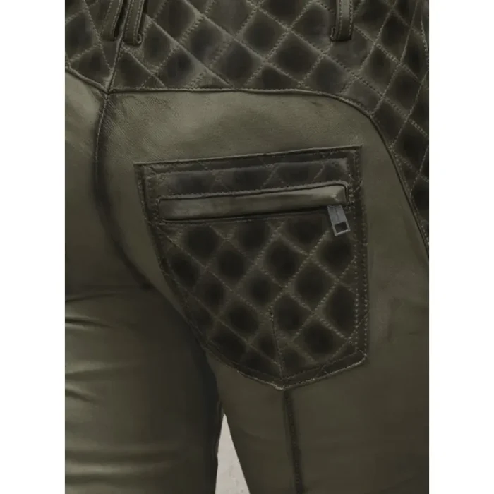 Olive Carrier Burnt Leather Pants Back Pocket View