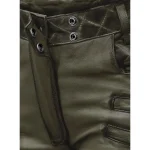 Olive Carrier Burnt Leather Pants Front Button-Up View
