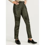 Olive Carrier Burnt Leather Pants Side View