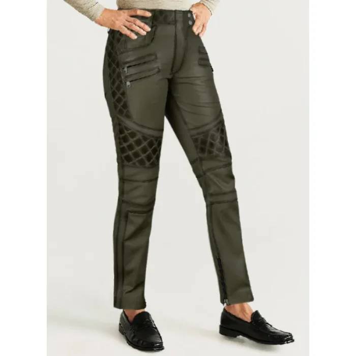 Olive Carrier Burnt Leather Pants Side View