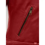 Red Emilia Clarke Last Christmas Nappa Leather Jacket Close -Up