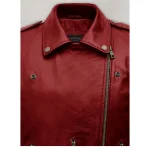 Red Emilia Clarke Last Christmas Nappa Leather Jacket Zipper