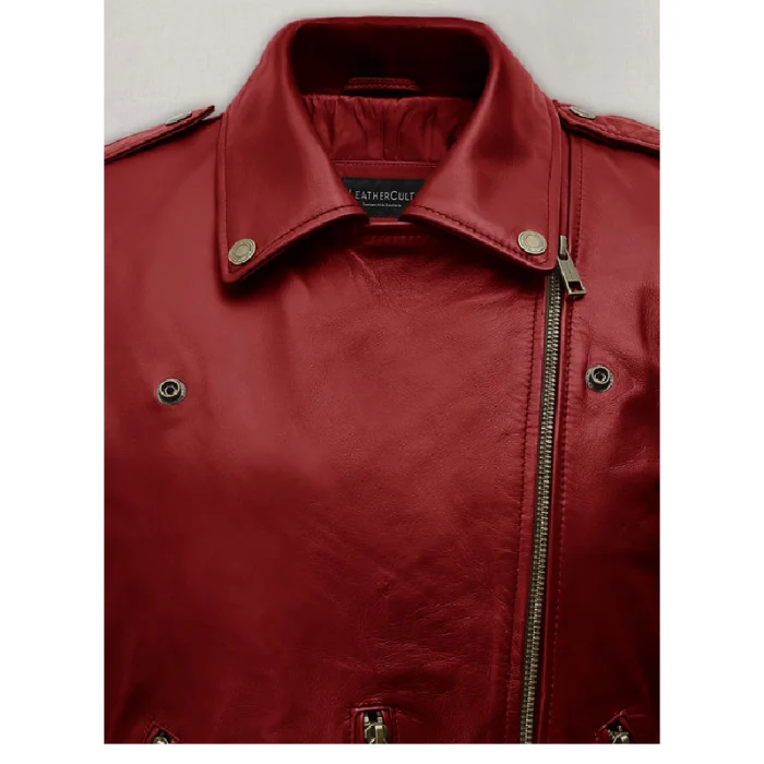 Red Emilia Clarke Last Christmas Nappa Leather Jacket Zipper