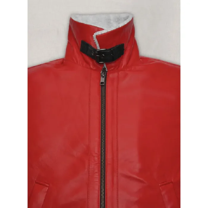Red Ryan Reynolds Spirited Leather Jacket Close View