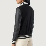 Women Black Hybrid Varsity Leather Jacket Back