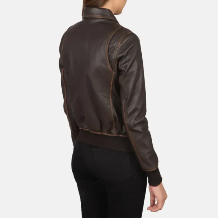 Women'S A-2 Brown Leather Zip-Up Bomber Jacket Back