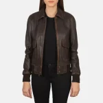 Women’s Brown Leather Zipper A-2 Bomber Jacket