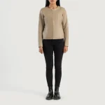 Women's Beige Collarless Sheepskin Leather Jacket
