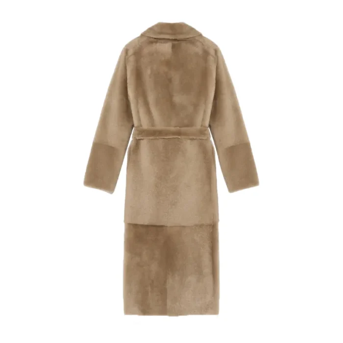 Women'S Beige Reversible Shearling Leather Coat Back