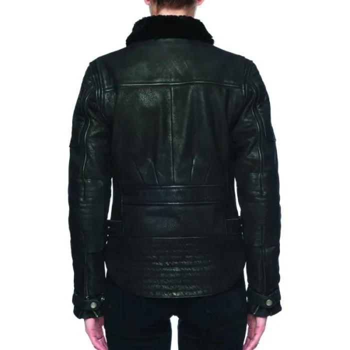 Women'S Black Buffalo Leather Biker Jacket Back