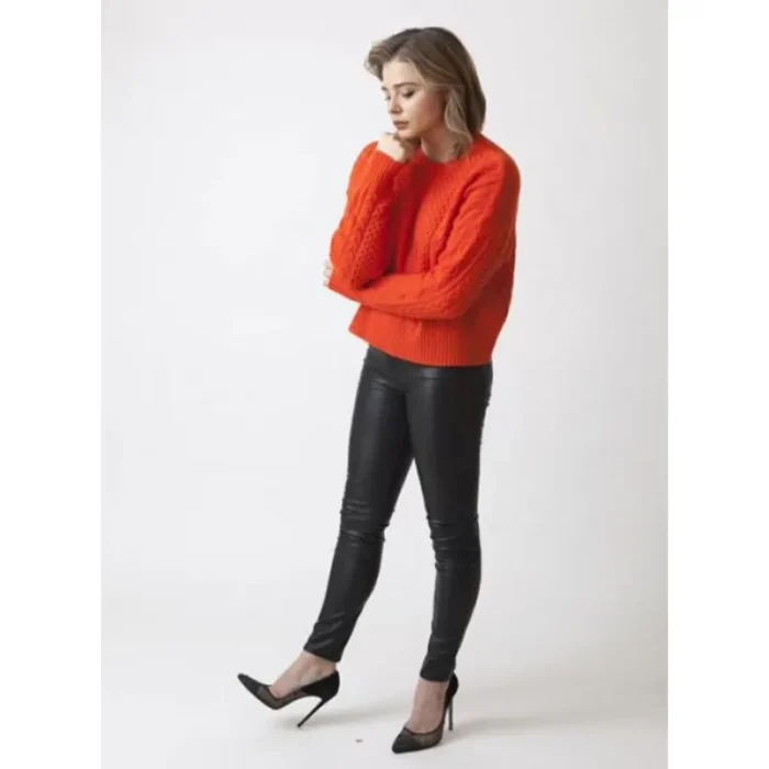 Women'S Black Chloe Grace Moretz Leather Pants Side View