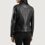 Women's Black Classic Collar Leather Biker Jacket Back View