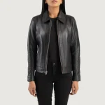 Women's Black Classic Collar Leather Biker Jacket