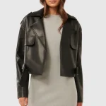 Women's Black Faux Leather Cropped Trench Jacket