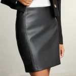 Women's Black Faux Leather Mini Skirt Side