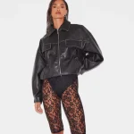 Women's Black Faux Leather Oversized Longline Bomber Jacket Look