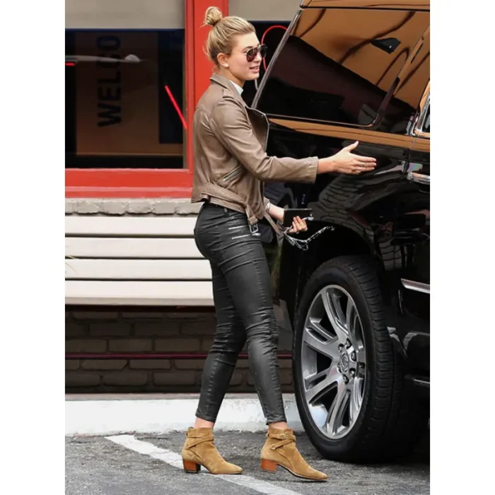Women'S Black Hailey Baldwin Bieber Leather Pants Side View
