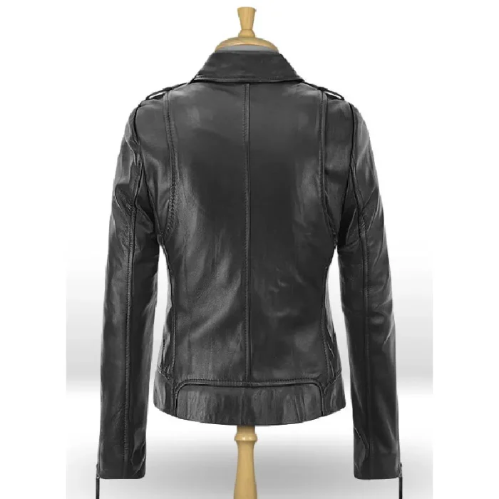Women'S Black Jennifer Aniston Biker Leather Jacket Back