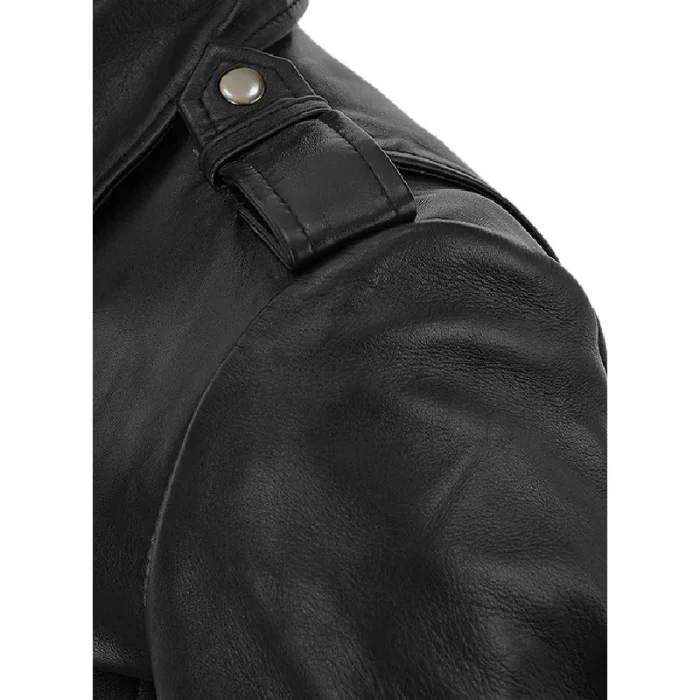 Women'S Black Jennifer Aniston Biker Leather Jacket Close Up